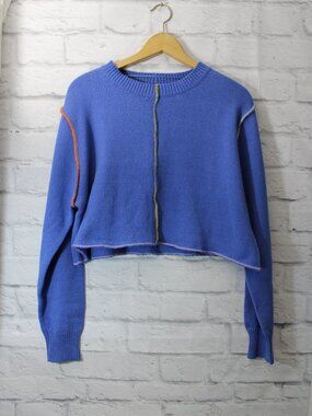 Papermoon Medium Bright Blue Crewneck Longsleeve Cropped Knit Fall Sweater